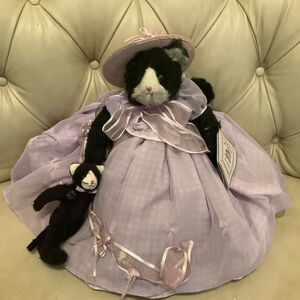 Vintage 1980s Bunnies By The Bay And Friends Black Cat Plush Lettie Lilac set